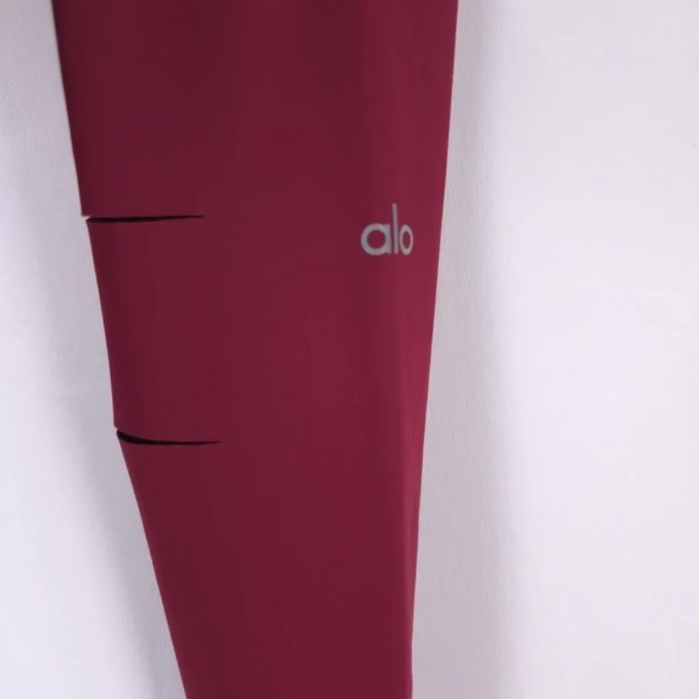 Alo Yoga PORTUGAL🇵🇹MADE High-waisted‎ Ripped Warrior Leggings Burgundy SMALL